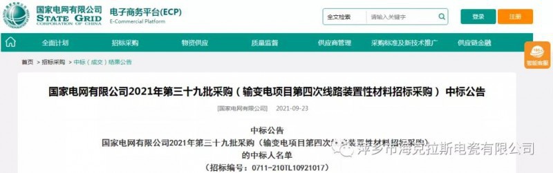 ?？死怪袠?biāo)國家電網(wǎng)有限公司2021年第三十九批采購（輸變電項目第四次線路裝置性材料招標(biāo)采購）項目